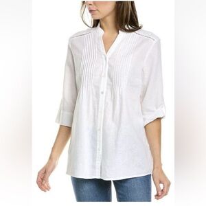 McLaughlin Riviera Linen Blend White Blouse Top Size XL